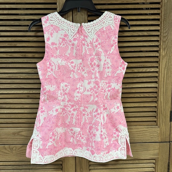 Lilly Pulitzer Pink White Rhino Run for the Roses Tunic Sleeveless Size 2 - Picture 3 of 9